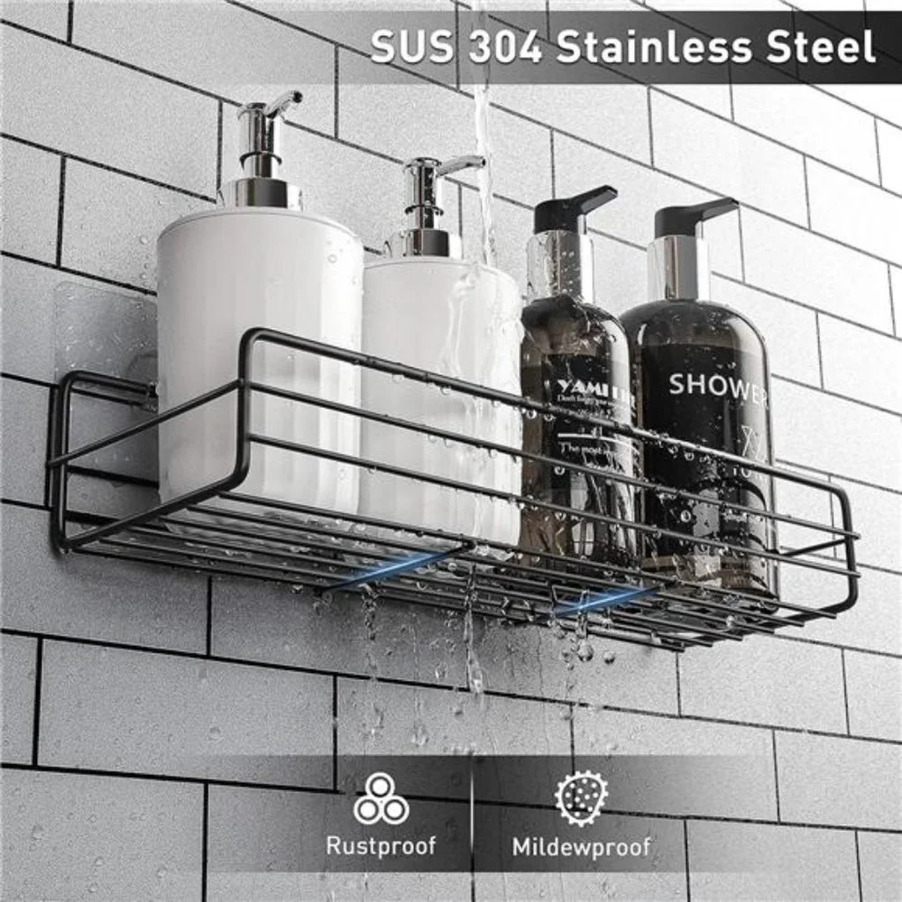 Shower Caddy Basket Shelf with Soap Holder, No Drilling Traceless Adhesive